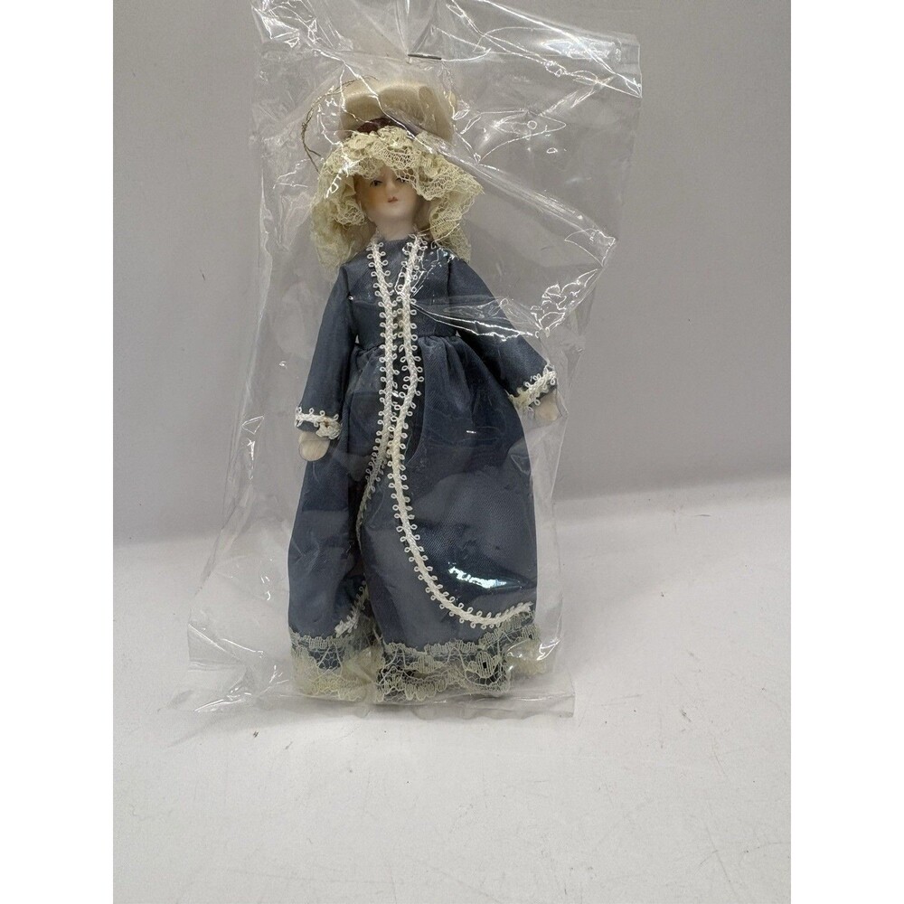 Vintage Porcelain Doll Ornament Colonial Dress Hand Painted Face Victorian